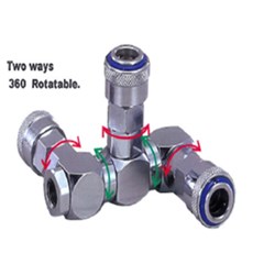 3 Way Swivel Manifold with 360 degree rotation one touch nitto style couplings, ¼” bsp inlet