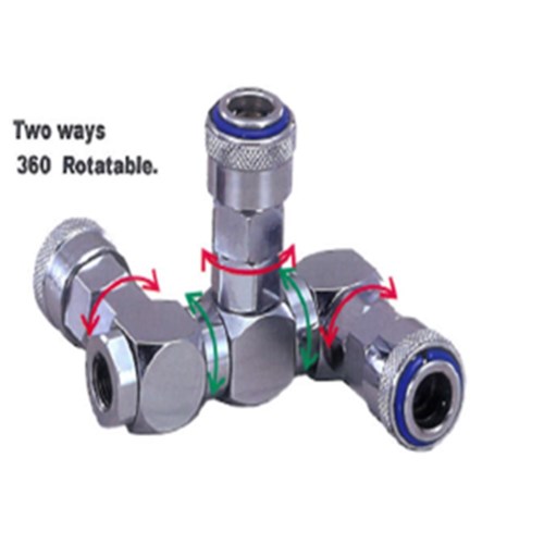 3 Way Swivel Manifold with 360 degree rotation one touch nitto style couplings, ¼” bsp inlet