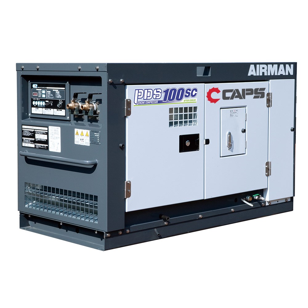 100cfm AIRMAN DIESEL AIR COMPRESSOR c/w AFTERCOOLER BOX TYPE CAPS Shop